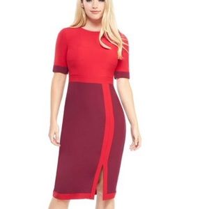 Maggy London Penny Midi, red and merlot, size 8.